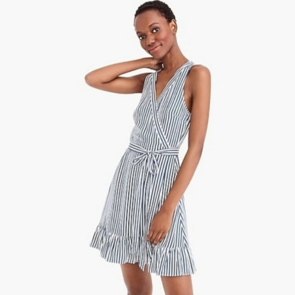 J. Crew Striped Beach Ruffled Wrap Cover-Up Dress - Size Small